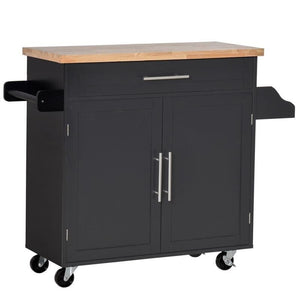 CARRELLO DA CUCINA CON CASSETTO E ARMADIETTO 109X40X89 CM NERO E LEGNO