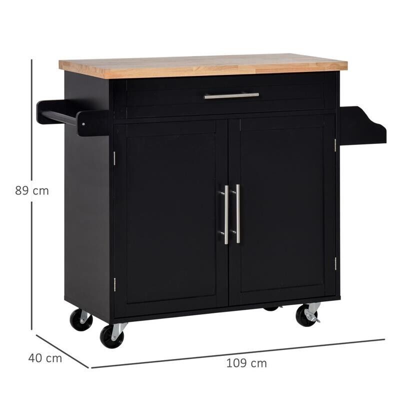 CARRELLO DA CUCINA CON CASSETTO E ARMADIETTO 109X40X89 CM NERO E LEGNO