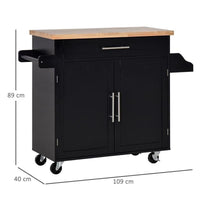 CARRELLO DA CUCINA CON CASSETTO E ARMADIETTO 109X40X89 CM NERO E LEGNO