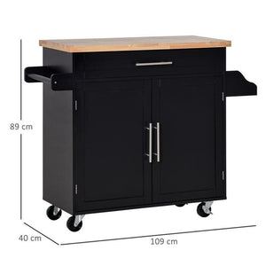 CARRELLO DA CUCINA CON CASSETTO E ARMADIETTO 109X40X89 CM NERO E LEGNO