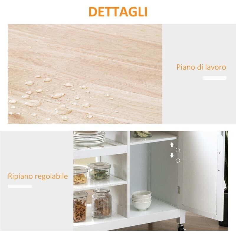 CARRELLO DA CUCINA CON CASSETTO ANTA E RIPIANO A 3 LIVELLI 92X40X84CM BIANCO