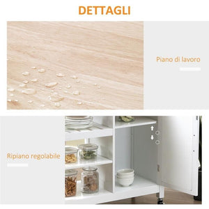 CARRELLO DA CUCINA CON CASSETTO ANTA E RIPIANO A 3 LIVELLI 92X40X84CM BIANCO