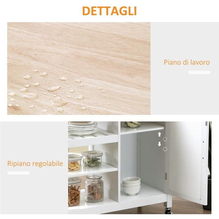 CARRELLO DA CUCINA CON CASSETTO ANTA E RIPIANO A 3 LIVELLI 92X40X84CM BIANCO