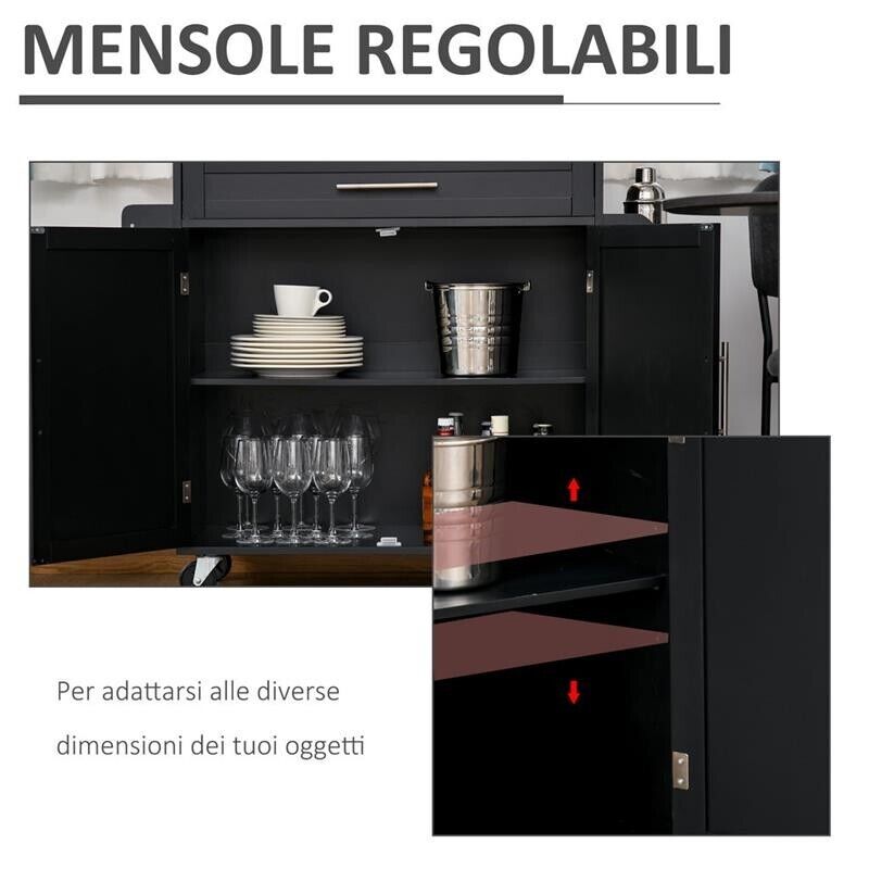CARRELLO DA CUCINA CON CASSETTO E ARMADIETTO 109X40X89 CM NERO E LEGNO