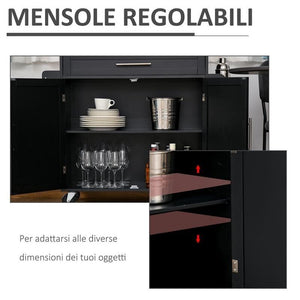 CARRELLO DA CUCINA CON CASSETTO E ARMADIETTO 109X40X89 CM NERO E LEGNO