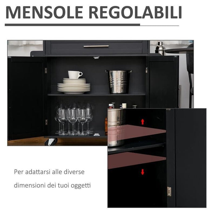 CARRELLO DA CUCINA CON CASSETTO E ARMADIETTO 109X40X89 CM NERO E LEGNO
