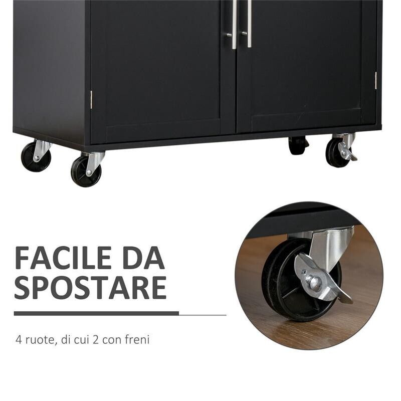 CARRELLO DA CUCINA CON CASSETTO E ARMADIETTO 109X40X89 CM NERO E LEGNO