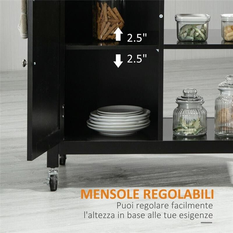 CARRELLO DA CUCINA IN LEGNO CON CASSETTO 83X45X88 CM NERO
