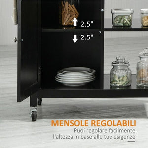 CARRELLO DA CUCINA IN LEGNO CON CASSETTO 83X45X88 CM NERO