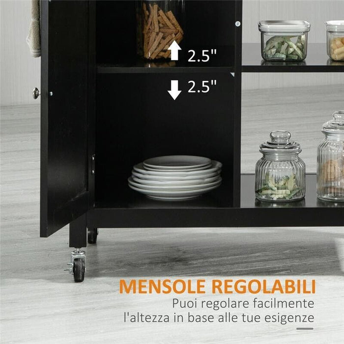 CARRELLO DA CUCINA IN LEGNO CON CASSETTO 83X45X88 CM NERO