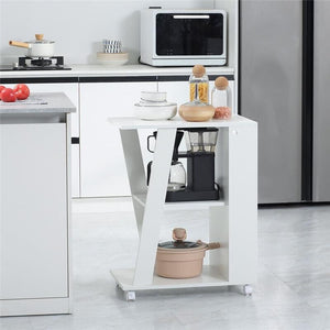 CARRELLO DA CUCINA MODERNO IN LEGNO CON 2 RIPIANI E RUOTE 60X38X77CM BIANCO