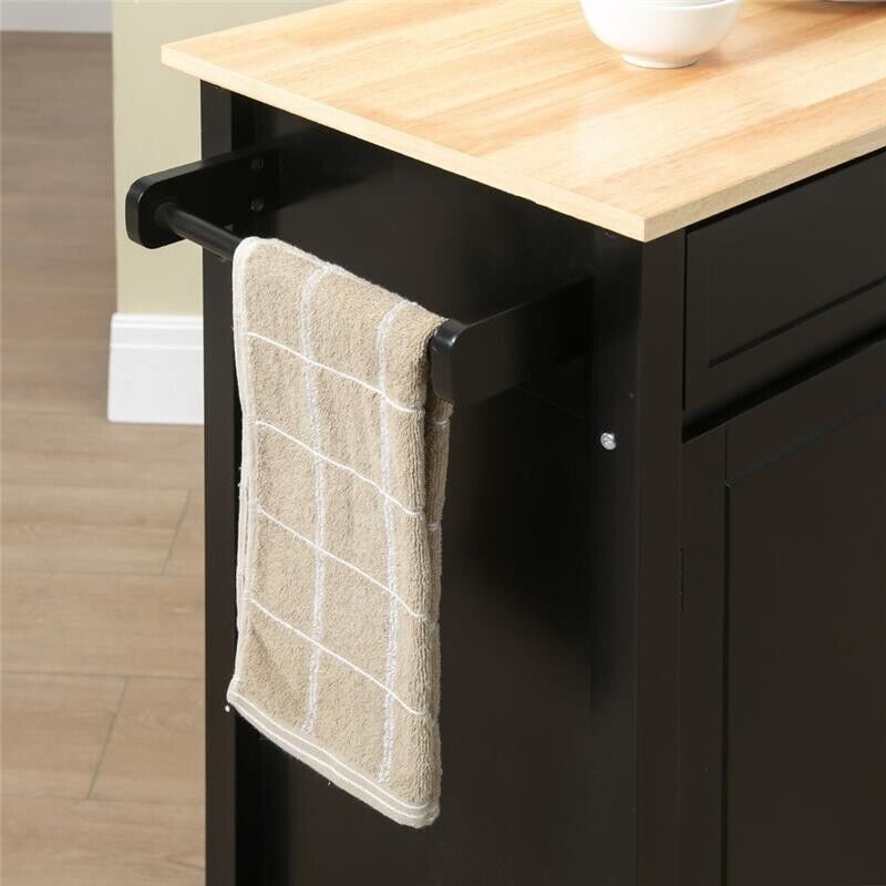 CARRELLO DA CUCINA IN LEGNO CON CASSETTO 83X45X88 CM NERO