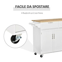 CARRELLO DA CUCINA MULTIUSO IN LEGNO 121X46X91CM BIANCO E MARRONE