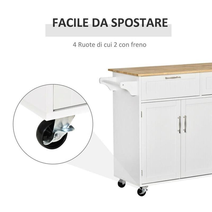 CARRELLO DA CUCINA MULTIUSO IN LEGNO 121X46X91CM BIANCO E MARRONE