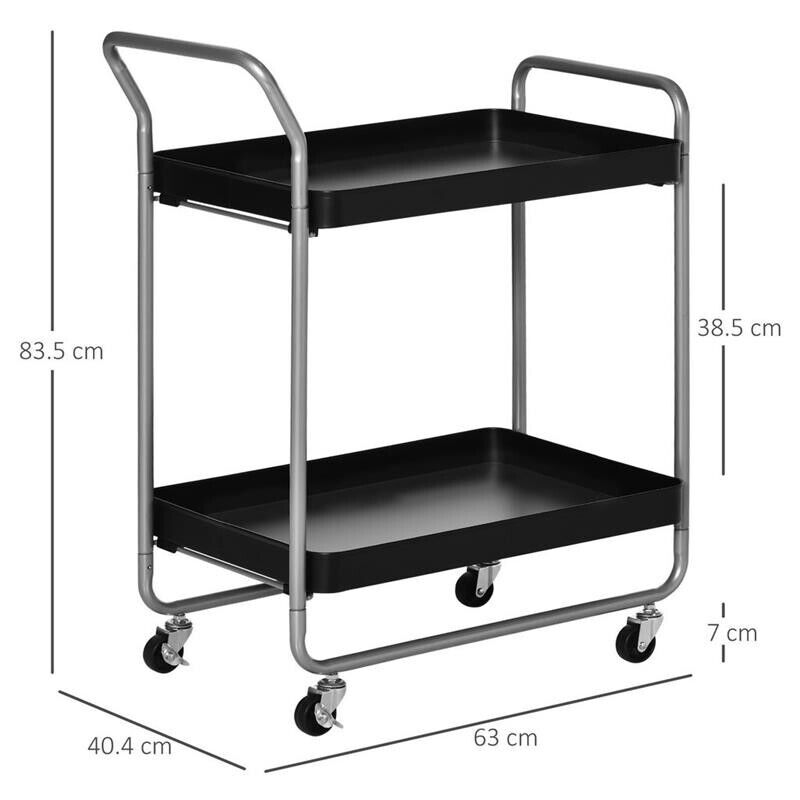 CARRELLO PORTAVIVANDE A 2 LIVELLI IN METALLO 63X40.4X83.5 CM NERO
