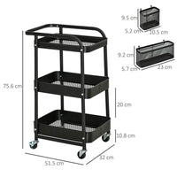 CARRELLO MULTIUSO A  3 LIVELLI IN ACCIAIO 51.5X32X75.6 CM NERO