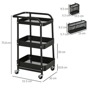 CARRELLO MULTIUSO A  3 LIVELLI IN ACCIAIO 51.5X32X75.6 CM NERO