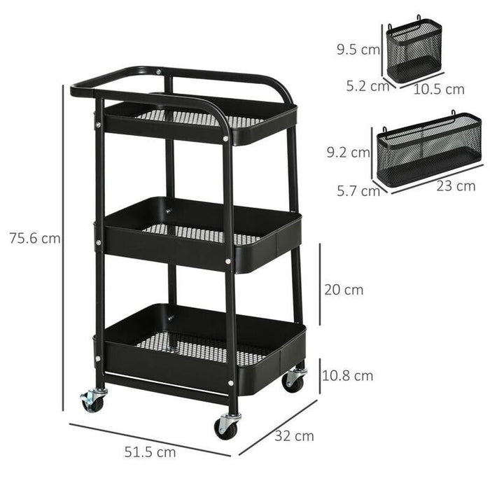 CARRELLO MULTIUSO A  3 LIVELLI IN ACCIAIO 51.5X32X75.6 CM NERO