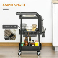 CARRELLO MULTIUSO A  3 LIVELLI IN ACCIAIO 51.5X32X75.6 CM NERO