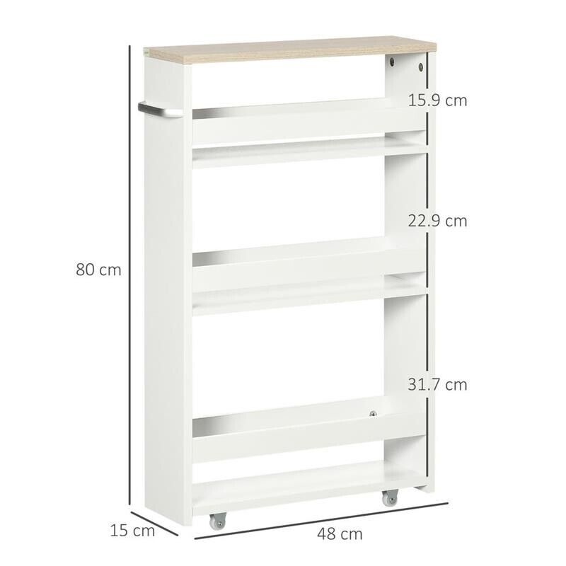 CARRELLO BAGNO SALVASPAZIO A 3 RIPIANI 48X15X80CM LEGNO BIANCO