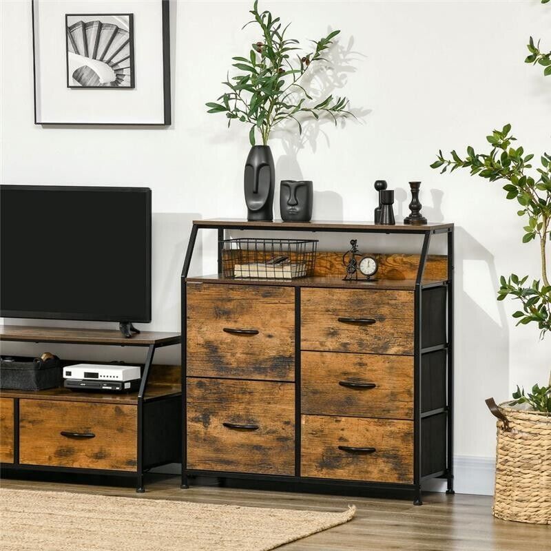 MOBILE CASSETTIERA A 5 CASSETTI IN TESSUTO 83.5X29X87 CM COLORE MARRONE