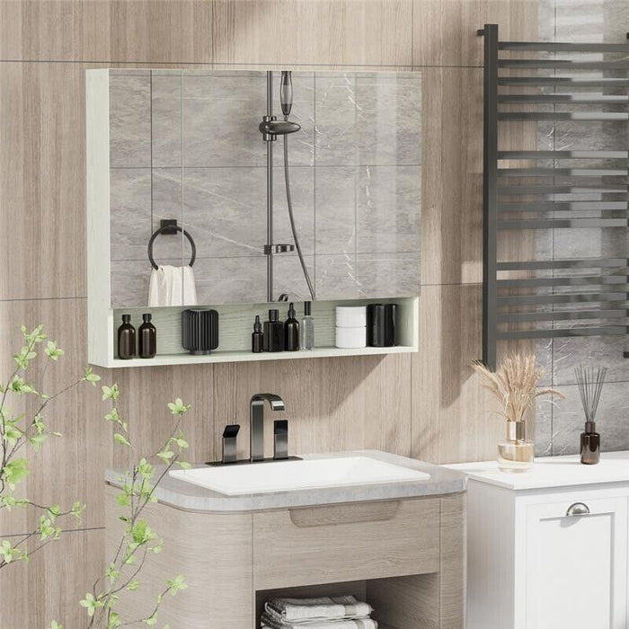 ARMADIETTO A SPECCHIO PER BAGNO CON RIPIANI REGOLABILI 3 PORTE 90X15X75CM