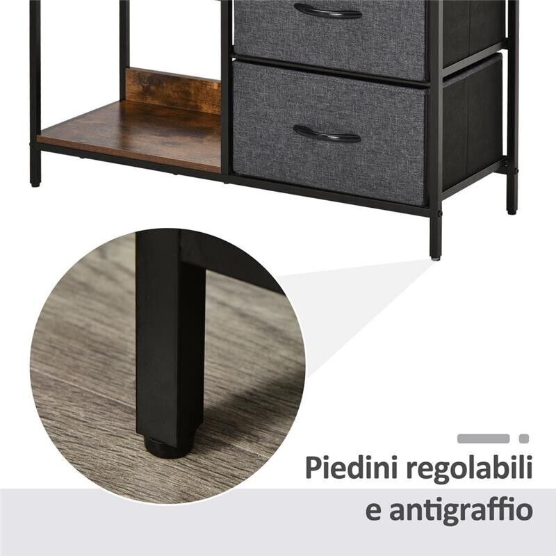 MOBILE CASSETTIERA MULTIUSO CON CASSETTI IN TESSUTO 80X29X71CM MARRONE E GRIGIO