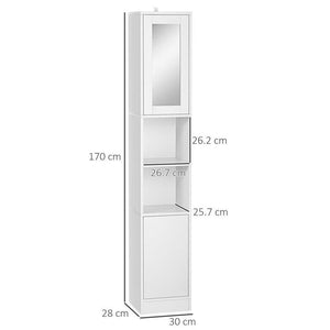 COLONNA BAGNO IN LEGNO CON SPECCHIO E APERTURA A PRESSIONE 30X28X170CM BIANCO