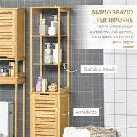 MOBILE BAGNO A 3 RIPIANI E CREDENZA DESIGN A DOGHE 34X30X173CM LEGNO NATURALE
