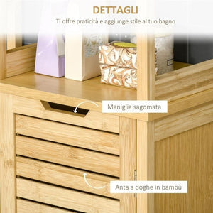 MOBILE BAGNO A 3 RIPIANI E CREDENZA DESIGN A DOGHE 34X30X173CM LEGNO NATURALE