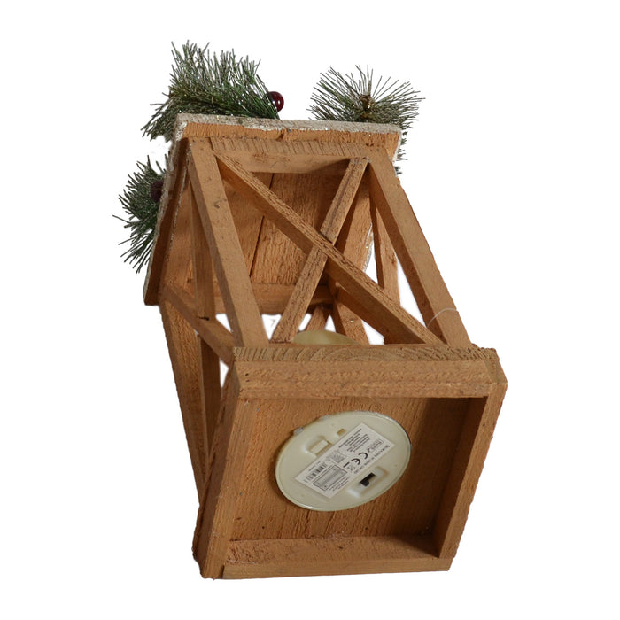 LANTERNA NATALIZIA IN LEGNO CON CANDELA  A LED