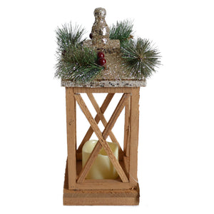 LANTERNA NATALIZIA IN LEGNO CON CANDELA  A LED