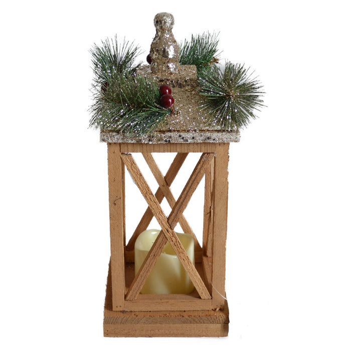 LANTERNA NATALIZIA IN LEGNO CON CANDELA  A LED