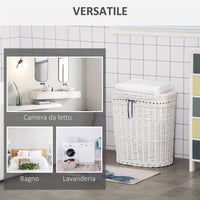 CESTO PORTABIANCHERIA IN VIMINI CON COPERCHIO E SACCO IN TESSUTO  BIANCO