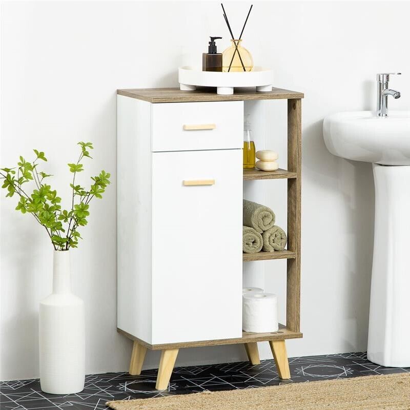 MOBILE BAGNO MODERNO CON CASSETTO E RIPIANI IN LEGNO 50X30X89CM BIANCO