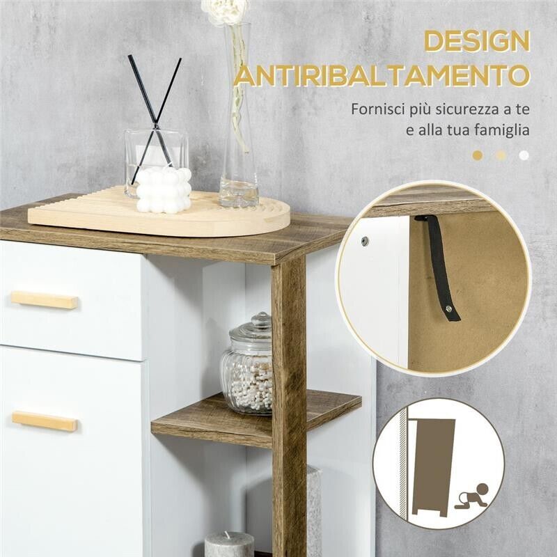 MOBILE BAGNO MODERNO CON CASSETTO E RIPIANI IN LEGNO 50X30X89CM BIANCO