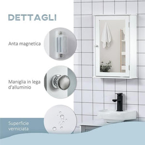 MOBILETTO BAGNO PENSILE CON SPECCHIO E ANTA A CHIUSURA 41X14X60 CM BIANCO