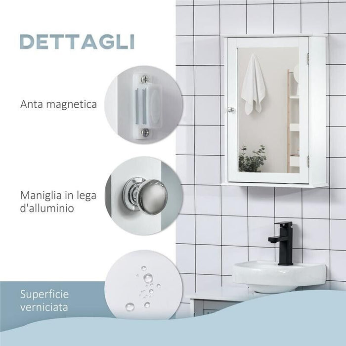 MOBILETTO BAGNO PENSILE CON SPECCHIO E ANTA A CHIUSURA 41X14X60 CM BIANCO
