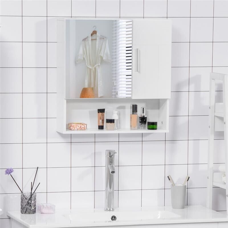 SPECCHIERA BAGNO IN LEGNO A 2 ANTE E RIPIANO APERTO 54X15.2X55.3CM BIANCO