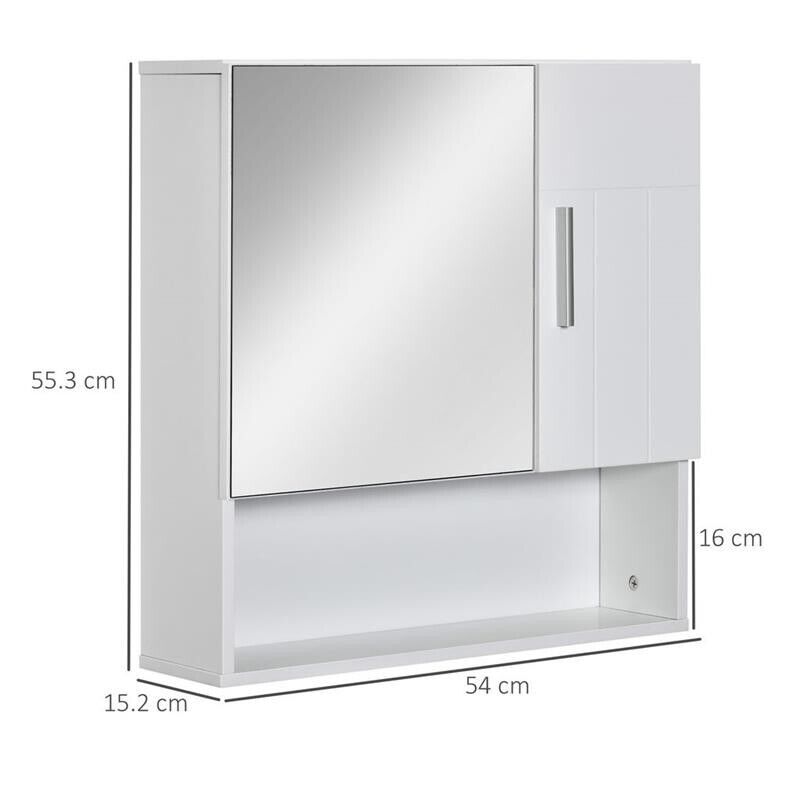 SPECCHIERA BAGNO IN LEGNO A 2 ANTE E RIPIANO APERTO 54X15.2X55.3CM BIANCO