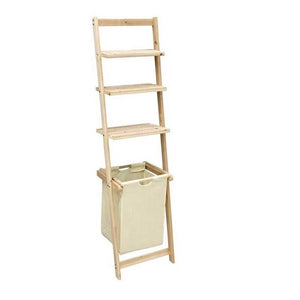 SCAFFALE INCLINATO A 3 PIANI CON PORTABIANCHERIA 41X30X151 CM LEGNO E BIANCO