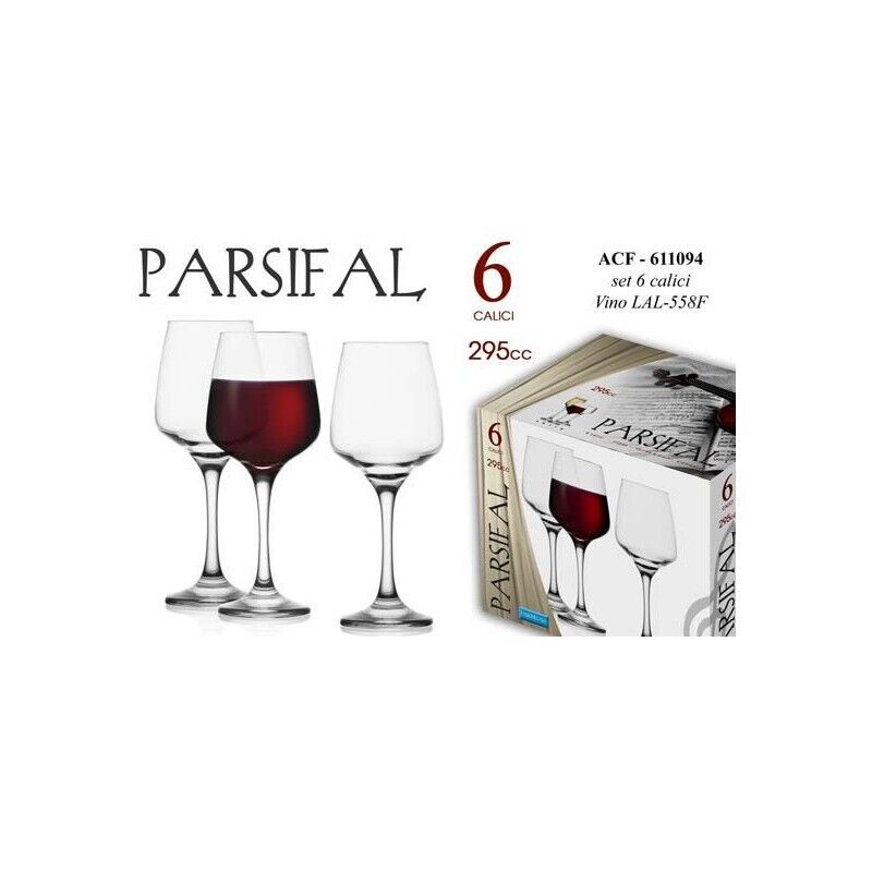 SET 6 CALICI PARSIFAL DA VINO IN VETRO DA 295CC