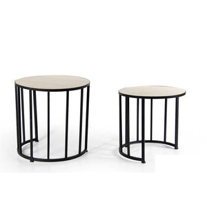 MEMPHIS SET 2 TAVOLINI TONDI IN METALLO NERO CON TOP LEGNO