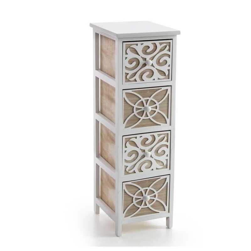CASSETTIERA IN LEGNO DECORATO 4 CASSETTI 26 X 32 X 80 CM BICOLORE