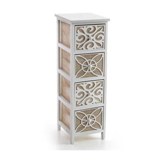 CASSETTIERA IN LEGNO DECORATO 4 CASSETTI 26 X 32 X 80 CM BICOLORE
