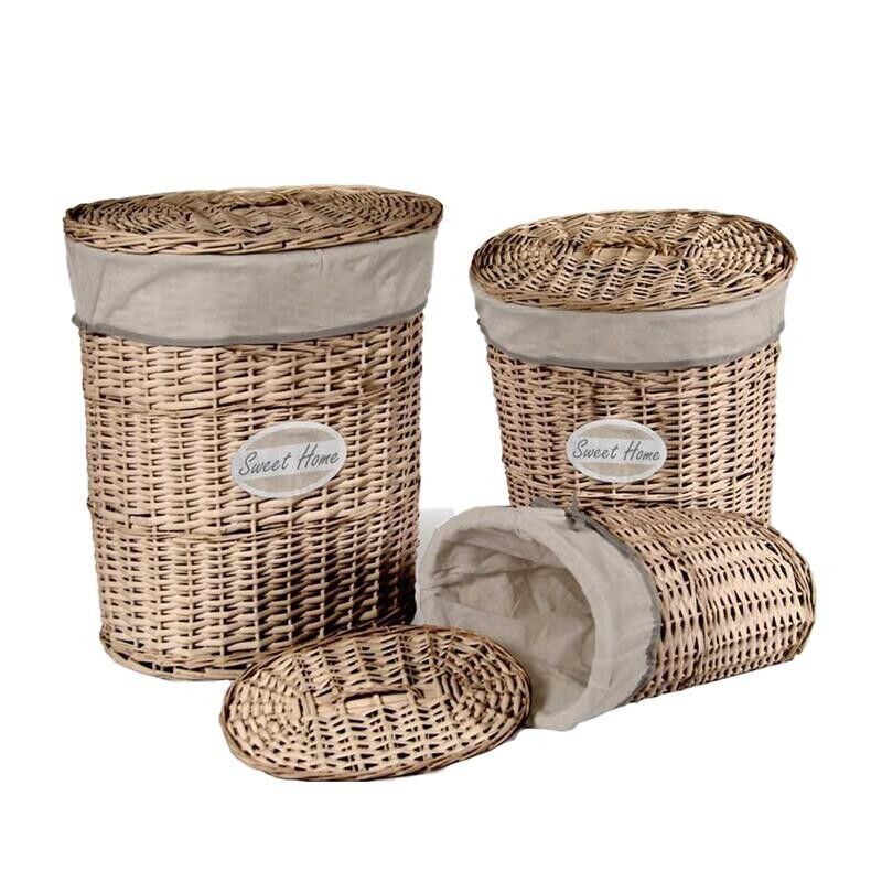 SET 3 CESTE OVALI SWEET HOME PORTA BIANCHERIA IN LEGNO NATURALE