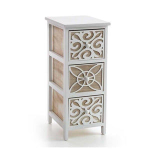CASSETTIERA DA ARREDO DECORATA CON 3 CASSETTI 26X32XH62CM LEGNO E BIANCO