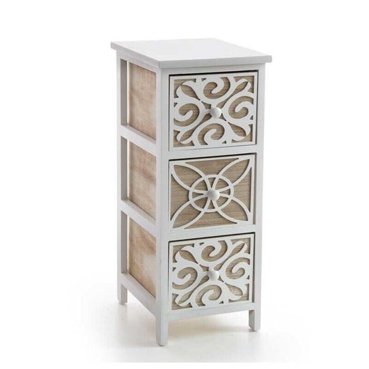 CASSETTIERA DA ARREDO DECORATA CON 3 CASSETTI 26X32XH62CM LEGNO E BIANCO