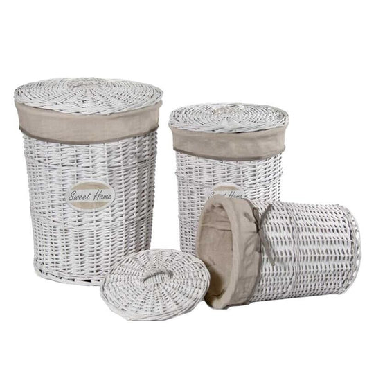 SET DI 3 CESTI PORTA BIANCHERIA SWEET HOME IN COLORE BIANCO