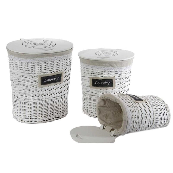 SET 3 CESTE PORTABIANCHERIA LAUNDRY CON FORMA OVALE IN VIMINI BIANCO